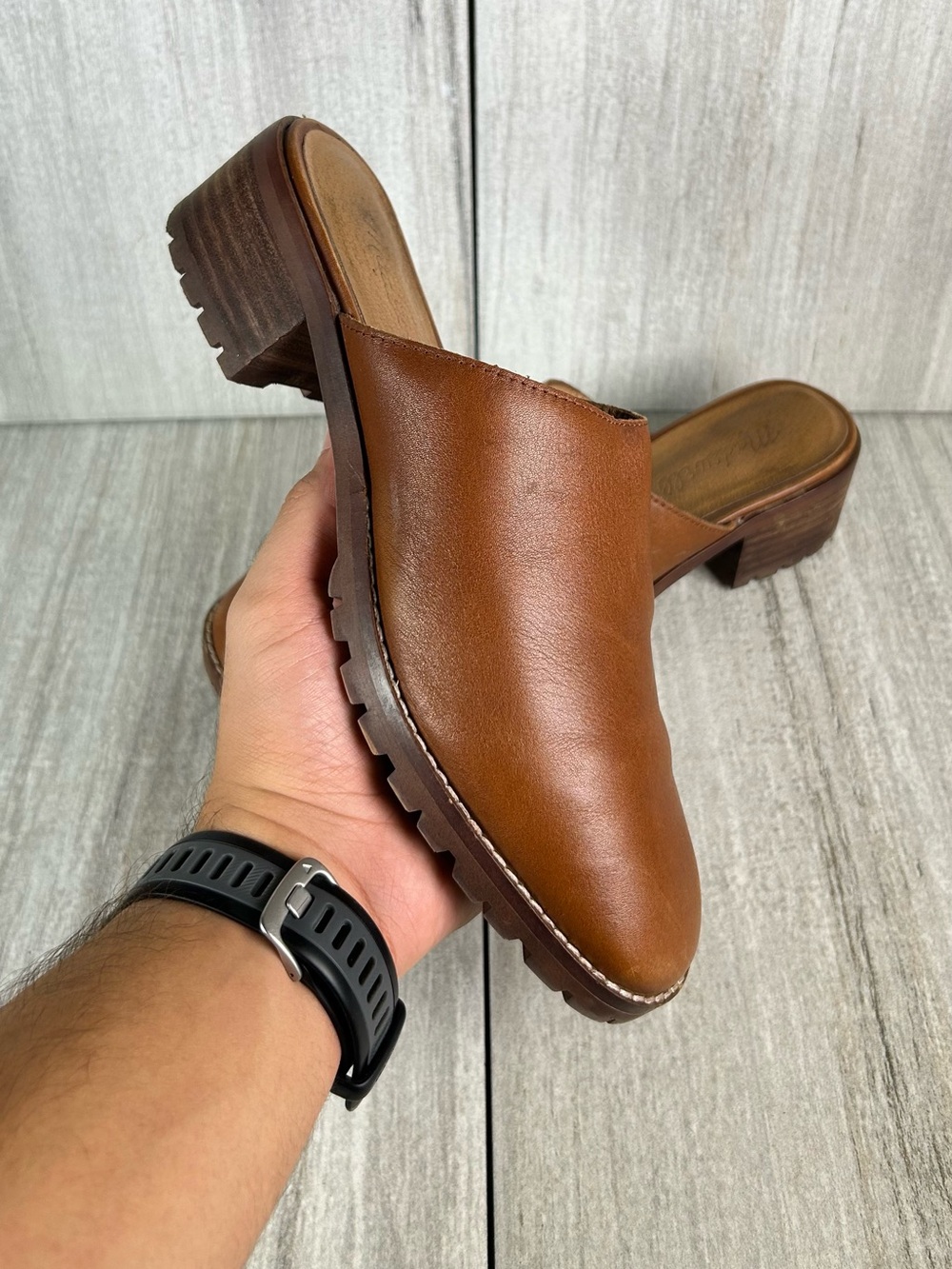 Madewell Mindy Lug Sole Platform Slip On Loafer 
 Cognac Leather Women Size 6.5